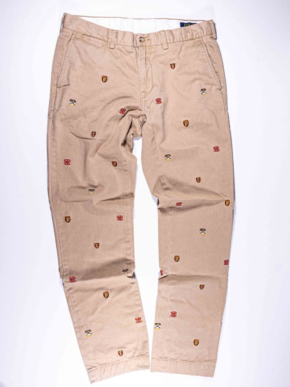 Polo Ralph Lauren University Crest Embroidered Pants 34x31.5 Mens Khaki Preppy